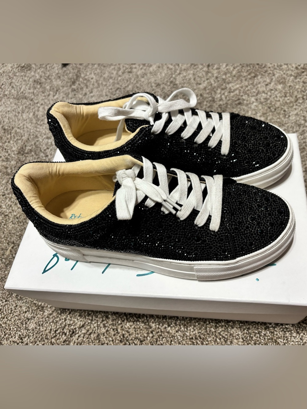 Betsey Johnson Sidny Black Rhinestone Platform Casual Sneakers 7.5